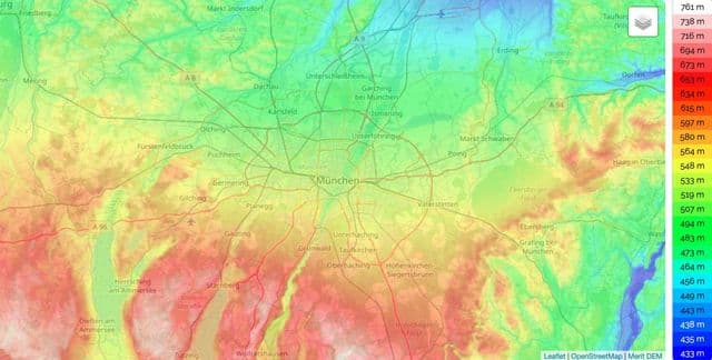 Mapa wysokości Monachium