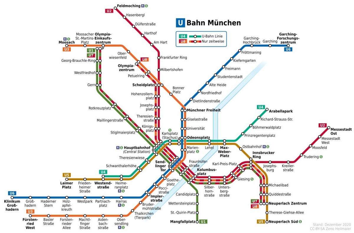 Mapa stacji metra w Monachium