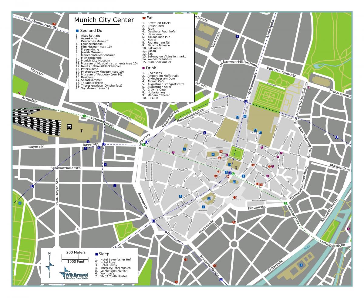 Mapa pieszych wycieczek po Monachium